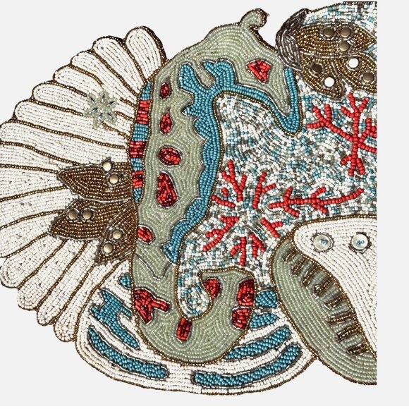 Beaded Starfish Seashell Shells Starfish Coral Reef Table Runner Ocean Beach 36" - Picture 3 of 10